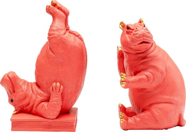 Buchstütze Hippo Pink 2er-Set - Pink - Polyresin - 19 x 26 x 14 cm - Image 4