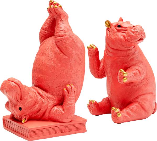 Buchstütze Hippo Pink 2er-Set - Pink - Polyresin - 19 x 26 x 14 cm - Image 5