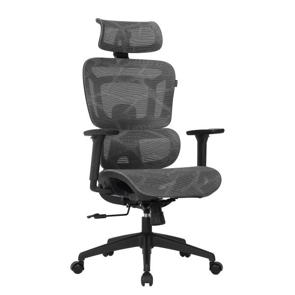Bürodrehstuhl Doum - Mesh / Metall - Grau / Weiß
