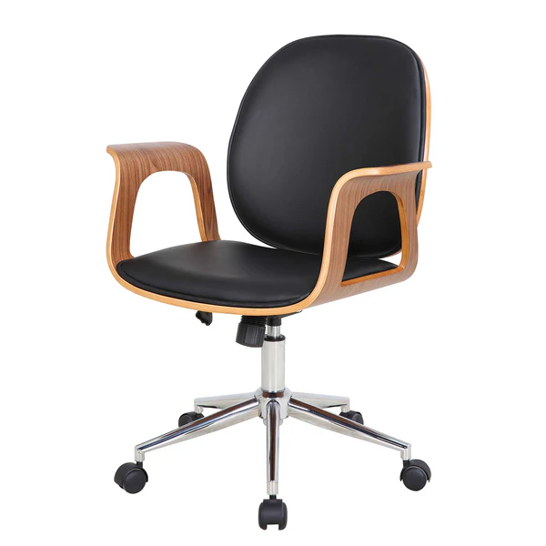 Bürodrehstuhl Kinnula - Kunstleder - Schwarz / Walnuss