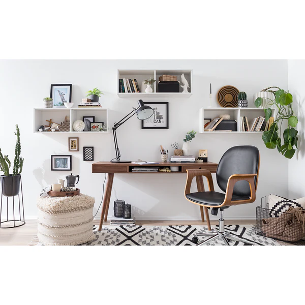 Bürodrehstuhl Kinnula - Kunstleder - Schwarz / Walnuss - Image 4