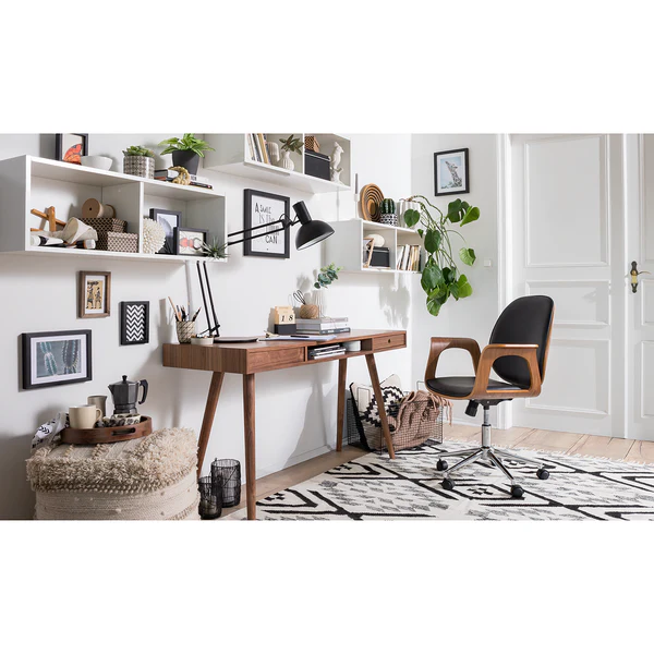 Bürodrehstuhl Kinnula - Kunstleder - Schwarz / Walnuss - Image 5