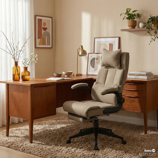 Bürodrehstuhl LALOVA mit Fußablage - Braun - Image 3