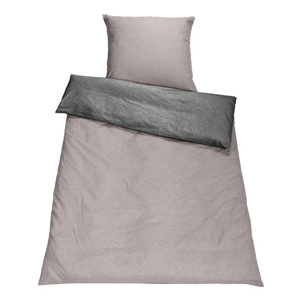 Chambray-Bettwäsche Tammy - Baumwollstoff - Hellgrau - 135 x 200 cm + Kissen 80 x 80 cm
