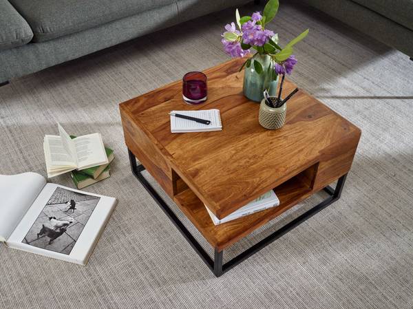 Couchtisch Klenz - Sheesham Massiv / Edelstahl - Dunkelbraun / Schwarz - Image 4