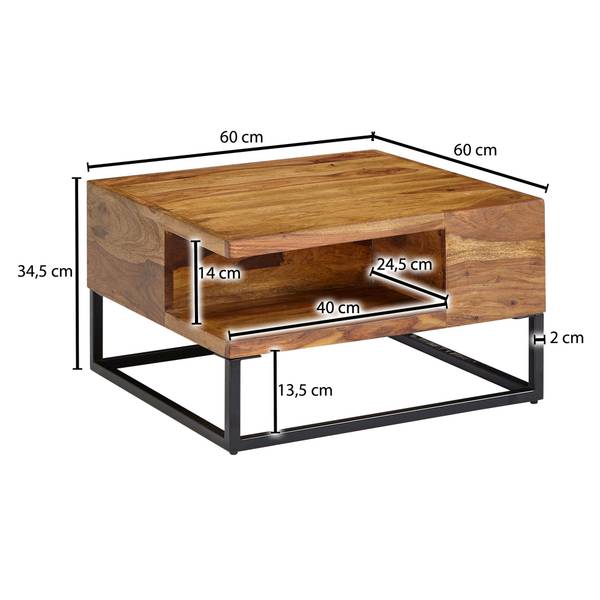 Couchtisch Klenz - Sheesham Massiv / Edelstahl - Dunkelbraun / Schwarz - Image 6
