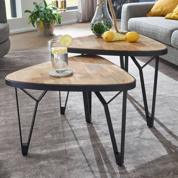 Couchtisch Malchow 2er-Set - Mangoholz Massiv / Eisen - Hellbraun / Schwarz - Image 2