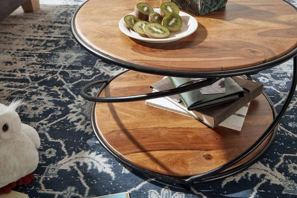 Couchtisch Wendorf - Sheesham Massiv / Edelstahl -  Dunkelbraun / Schwarz - 58 x 35 cm - Image 4
