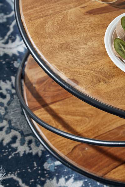 Couchtisch Wendorf - Sheesham Massiv / Edelstahl -  Dunkelbraun / Schwarz - 58 x 35 cm - Image 5