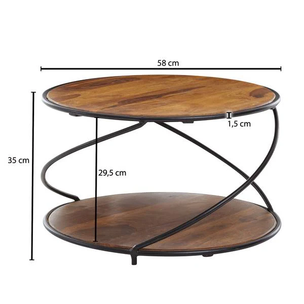 Couchtisch Wendorf - Sheesham Massiv / Edelstahl -  Dunkelbraun / Schwarz - 58 x 35 cm - Image 6