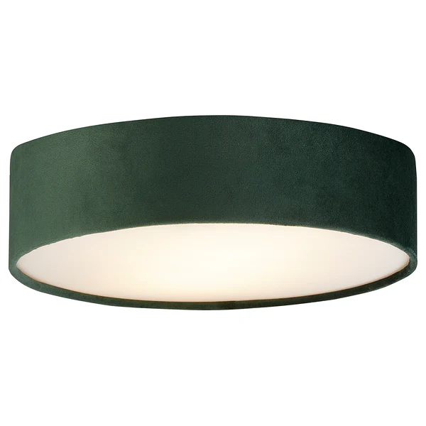 Deckenleuchte Drum - Samt - Dunkelgrün - Durchmesser: 38 cm