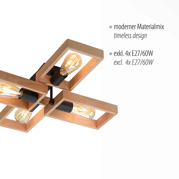 Deckenleuchte Franky - Eisen / Akazie massiv - Flammenanzahl: 4 - Image 11