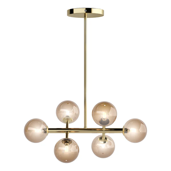 Deckenleuchte KJUL 6-flammig - Metall Gold glänzend / Glas Bernsteinfarben - Image 3