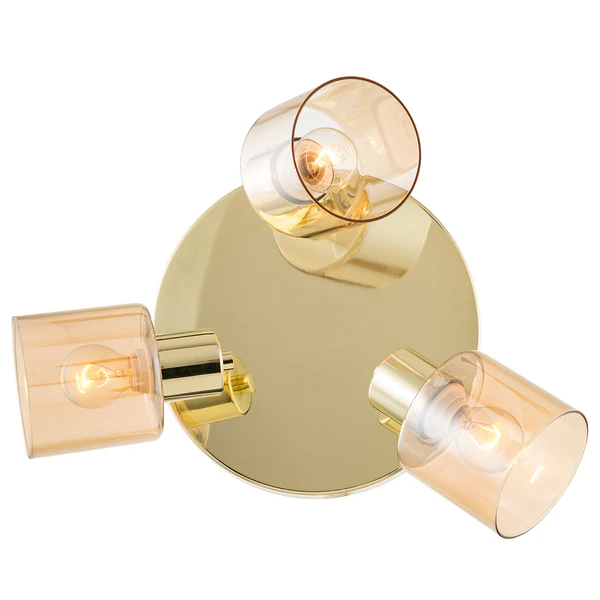 Deckenleuchte KOLIND 3-flammig - Metall Gold glänzend / Glas Bernsteinfarben - Image 2