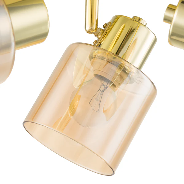Deckenleuchte KOLIND 3-flammig - Metall Gold glänzend / Glas Bernsteinfarben - Image 3