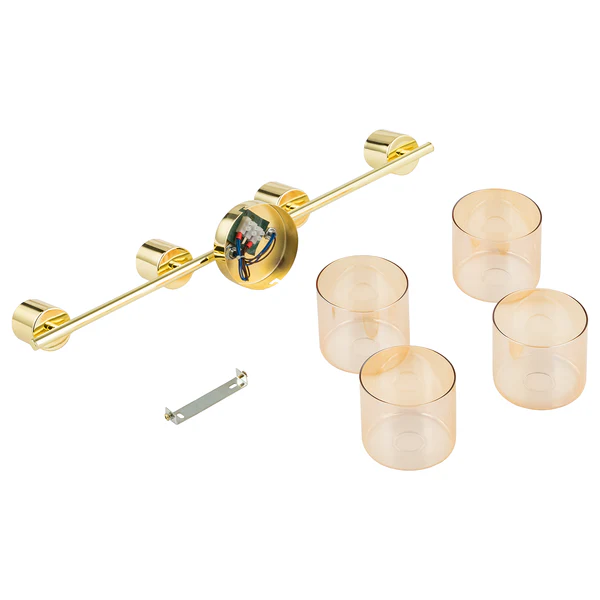 Deckenleuchte KOLIND 4-flammig - Metall Gold glänzend / Glas Bernsteinfarben - Image 4
