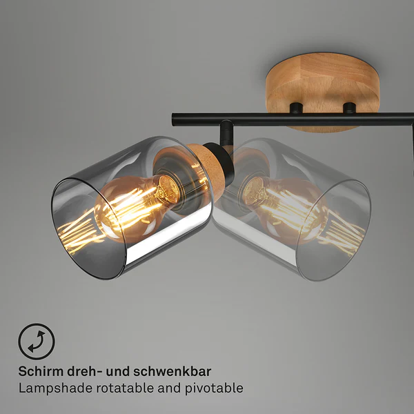 Deckenleuchte Venteira - Aluminium / Eiche Massiv - Schwarz - Flammenanzahl: 2 - Image 5