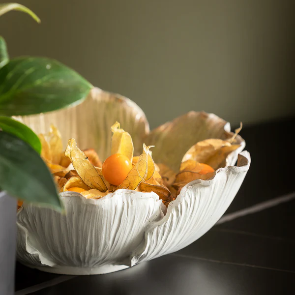Deko Schale Flower Bloom - Creme / Gold - Stein - Ø 20 cm - Weiß / Gold - Image 2