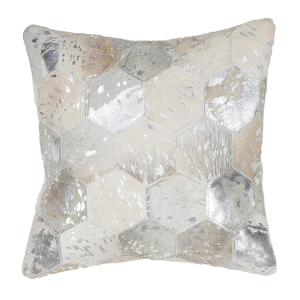 Dekokissen Spark II - Echtleder - Weiß / Silber - 45 x 45 cm
