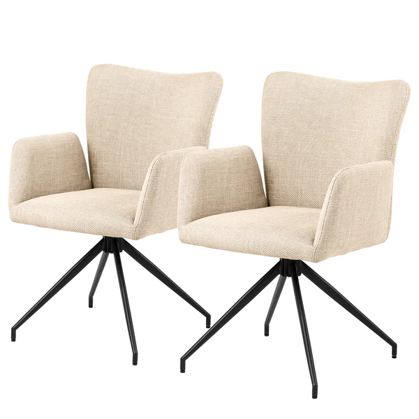 Drehbarer Armlehnenstuhl Doulba 2er-Set - Strukturstoff Badia: Beige