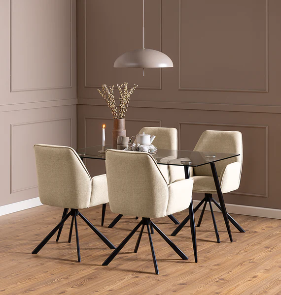 Drehbarer Armlehnenstuhl SUNDET 2er-Set - Strukturstoff Badia: Beige - Image 2