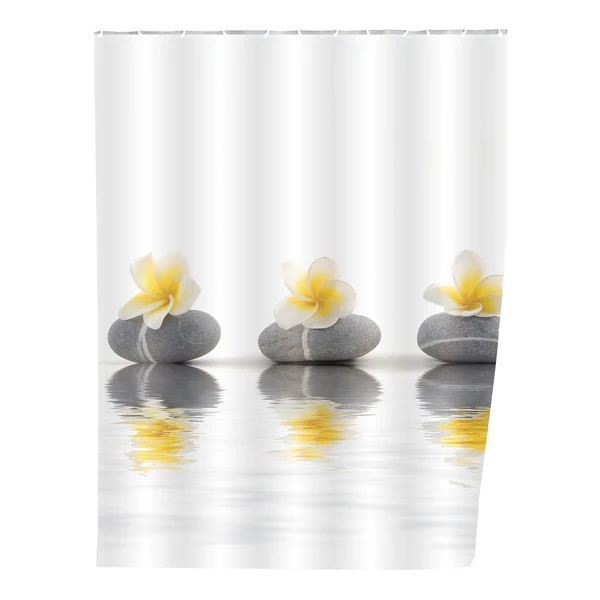 Duschvorhang Stones Flower - Kunstfaser - Creme / Grau