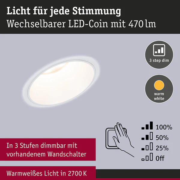 Einbauleuchte Cole Coin - Aluminium / Kunststoff - Weiß - 3er Set - Image 11