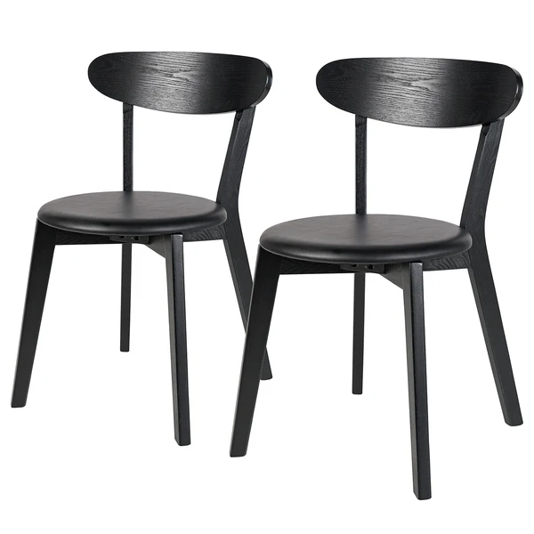 Esszimmerstuhl Bogmoor (2er-Set) - Kunstleder / Esche massiv - Schwarz
