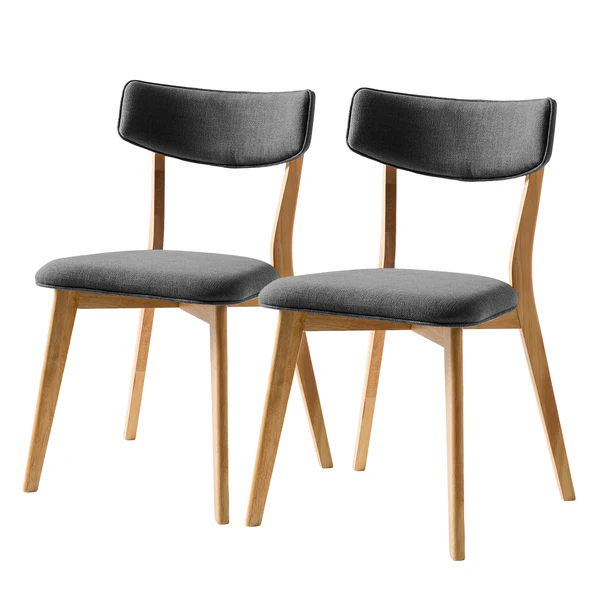 Esszimmerstuhl COLSON - Webstoff / Gummibaum massiv - Dunkelgrau - 2er Set