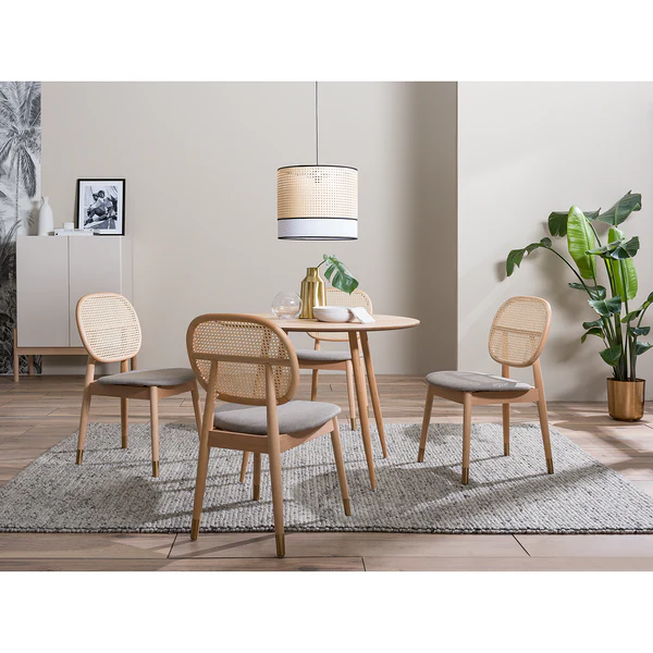 Esszimmerstuhl Coy (2er-Set) - Rattan & Webstoff / Buche massiv - Cappuccino - Image 2