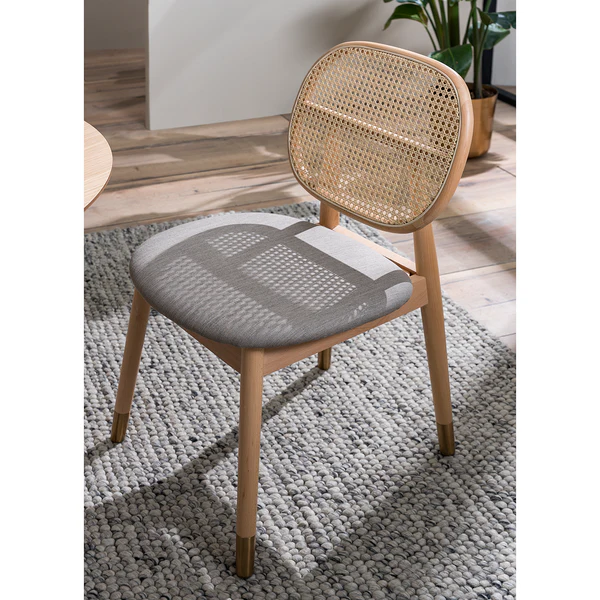 Esszimmerstuhl Coy (2er-Set) - Rattan & Webstoff / Buche massiv - Cappuccino - Image 3