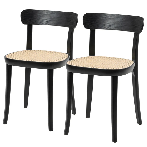 Esszimmerstuhl Darcey (2er-Set) - Polywood & Rattan / Buche massiv - Rattan / Schwarz