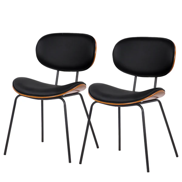 Esszimmerstuhl Hossa (2er-Set) - Kunstleder / Eisen - Schwarz / Walnuss