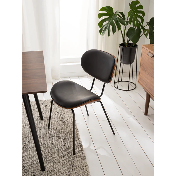 Esszimmerstuhl Hossa (2er-Set) - Kunstleder / Eisen - Schwarz / Walnuss - Image 2