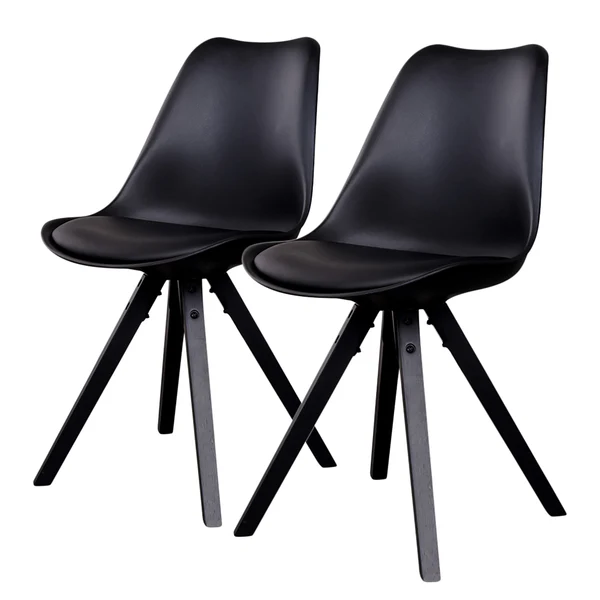 Esszimmerstuhl Trebes I (2er-Set) - Kunststoff / Gummibaum massiv - Schwarz / Schwarz