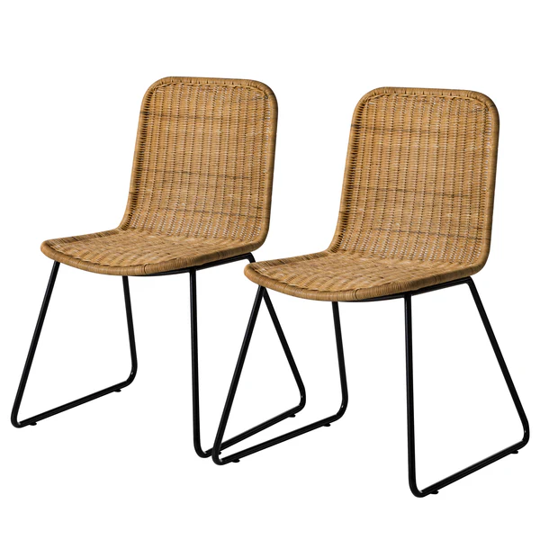 Esszimmerstuhl Vuna (2er-Set) - Rattan / Metall - Rattan Natur / Schwarz