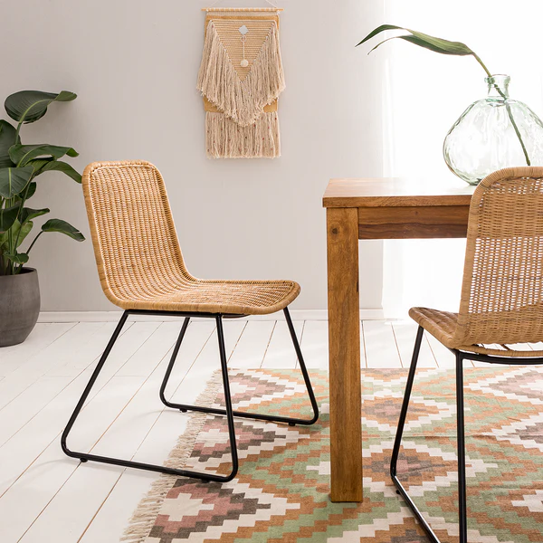 Esszimmerstuhl Vuna (2er-Set) - Rattan / Metall - Rattan Natur / Schwarz - Image 2