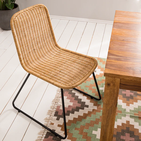 Esszimmerstuhl Vuna (2er-Set) - Rattan / Metall - Rattan Natur / Schwarz - Image 3