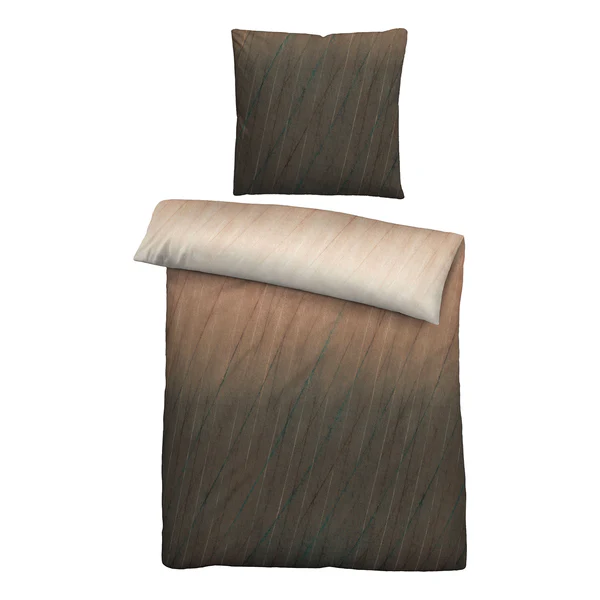 Feinbiber-Bettwäsche Maric - Baumwolle - Braun - 155 x 220 cm + Kissen 80 x 80 cm