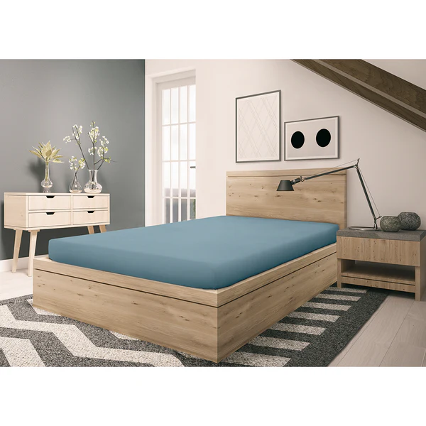Feinbiber Spannbettlaken Vindum - Baumwolle - Jeansblau - 90 x 200 cm - Image 3