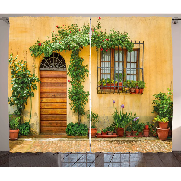 Fertiggardine Italien I (2er-Set) - Polyester - Aprikose / Grün - 140 x 175 cm - Image 2