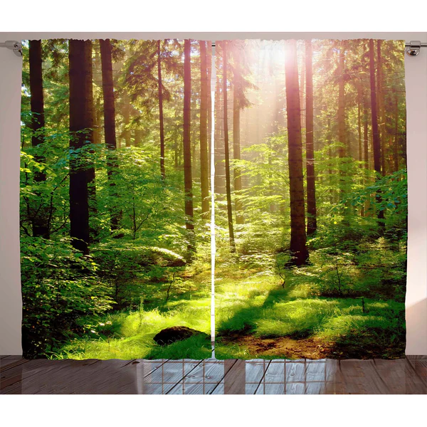 Fertiggardine Wald IX (2er-Set) - Polyester - Grün / Braun - 140 x 245 cm - Image 2