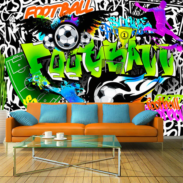 Fototapete Football Graffiti - Premium Vlies - Mehrfarbig - 350 x 245 cm - Image 2
