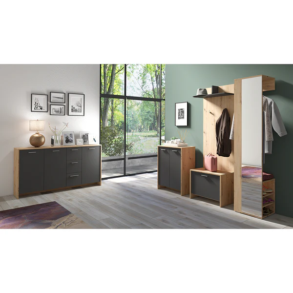 Garderobenbank Edgeworth - Eiche Artisan Dekor / Anthrazit - Image 2