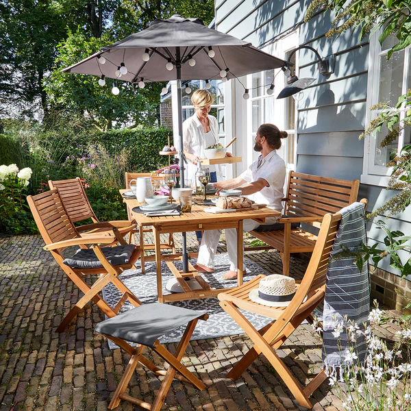 Gartenhocker FISHERMAN - Akazienholz / Polyester - Natur / Grau - Image 3