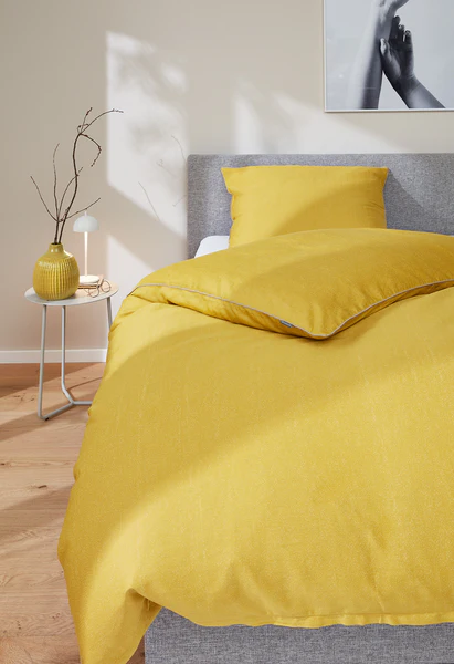 Glanz-Satinbettwäsche Ease - Baumwolle - Gelb - 135 x 200 cm + Kissen 80 x 80 cm - Image 2