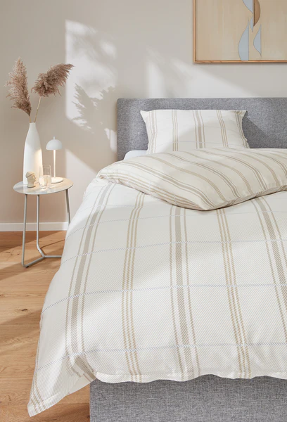 Glanz-Satinbettwäsche Square - Baumwolle - Beige - 155 x 220 cm + Kissen 80 x 80 cm - Image 2