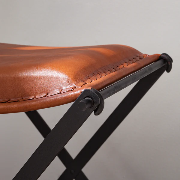 Hocker Nita Echtleder - Echtleder / Metall - Cognac / Schwarz - Image 10