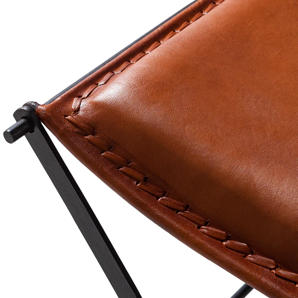 Hocker Nita Echtleder - Echtleder / Metall - Cognac / Schwarz - Image 6
