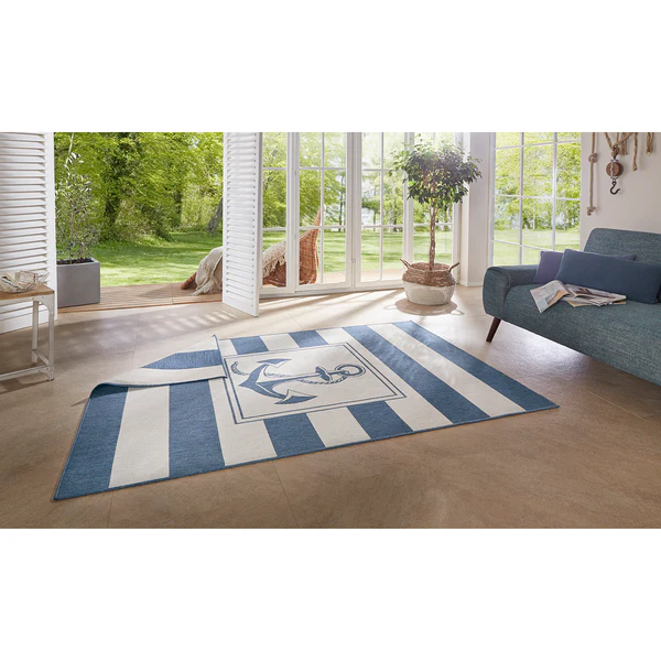 In-/Outdoor Wendeteppich Gandara - Polypropylen - Creme / Blau - Image 2
